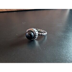 Size 7 Sterling Silver 925 Black Stone Beaded Band Ring